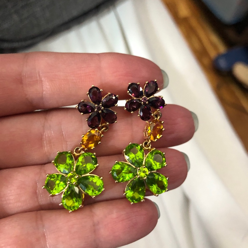 Suzanne Somers Green and Purple Floral Earrings